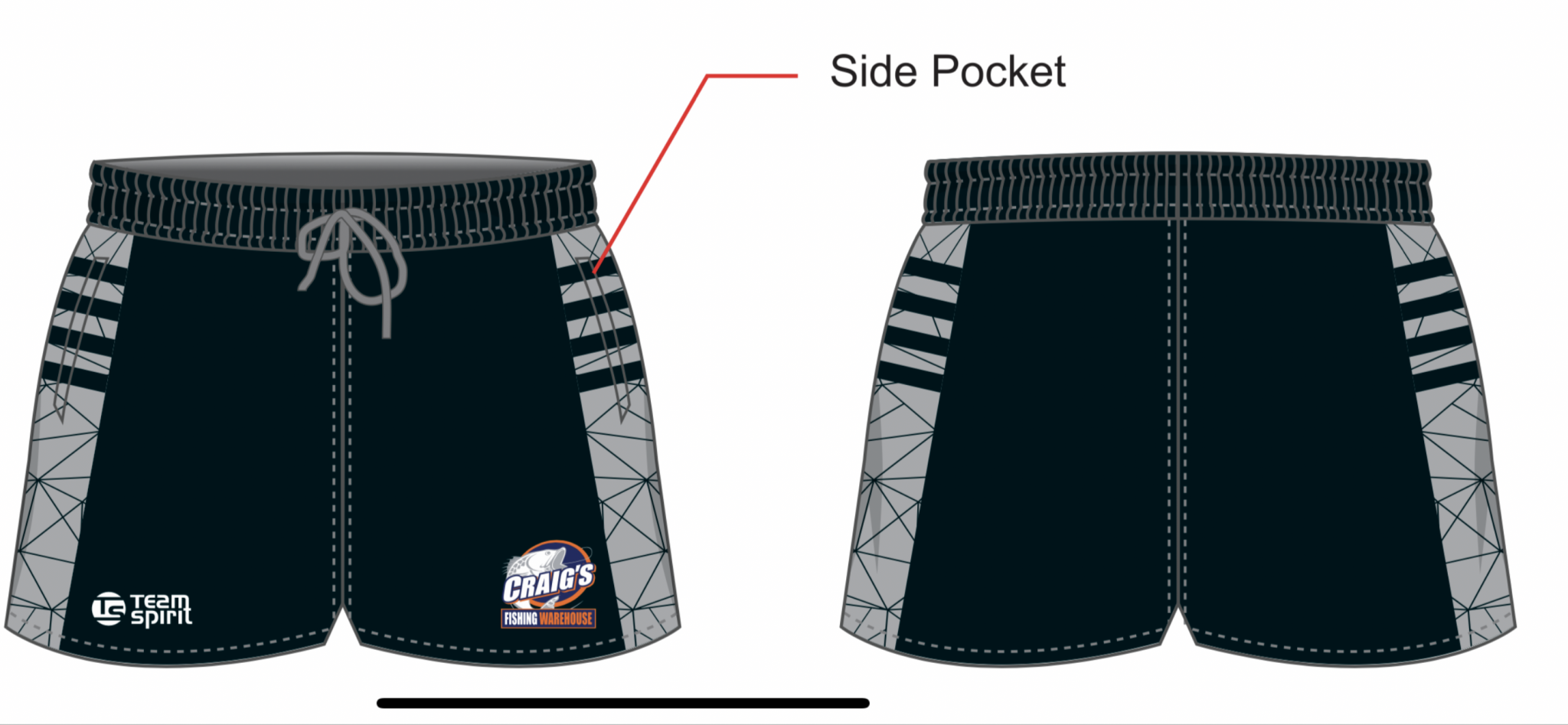 Craigs Custom Black-Grey AFL Shorts | Craigs Fishing Warehouse